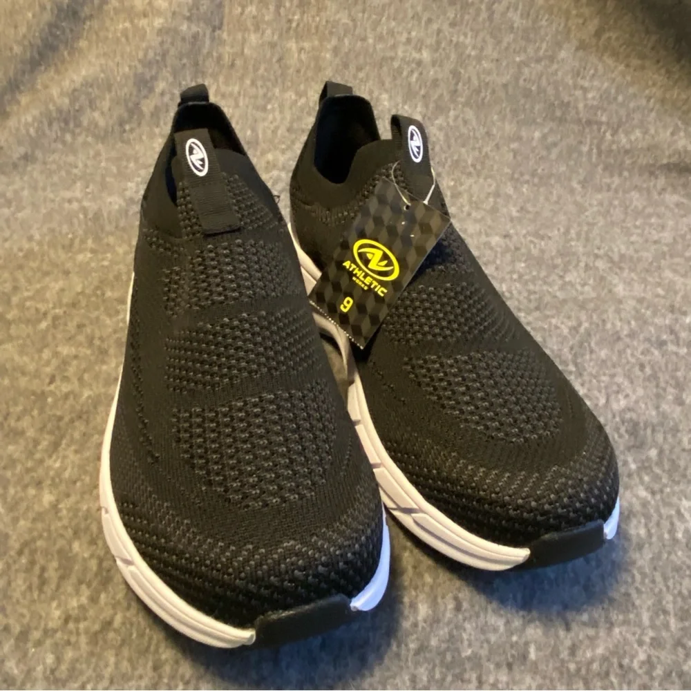 Athletic Works Shoes Mens Size Black Knit Slip-On Men's Size‎ 9 New